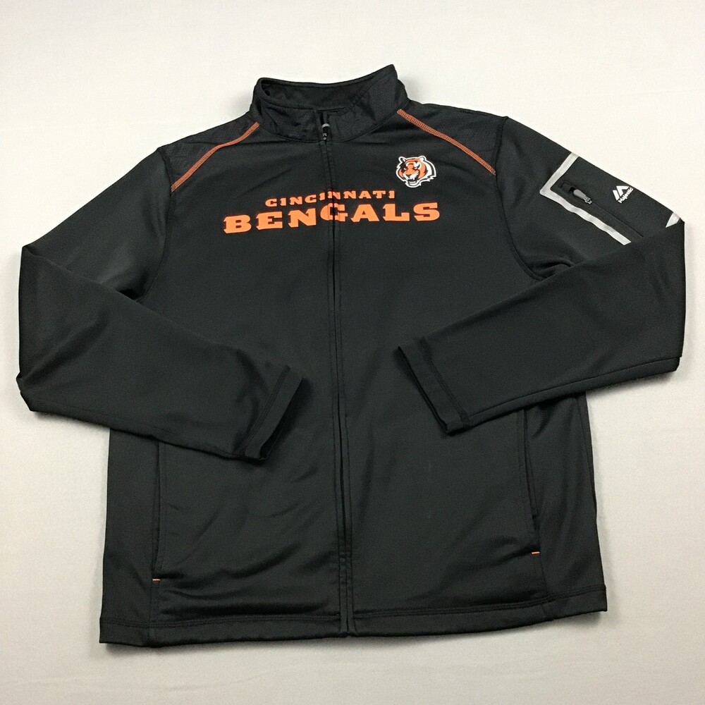 Cincinnati Bengals Jacket Men Large Black Orange Majestic Thermabase Full Zip *